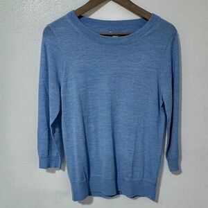 J. Crew !00% Merino Wool Classic Crew Neck Sweater 3/4 Sleeve Light Blue Size M